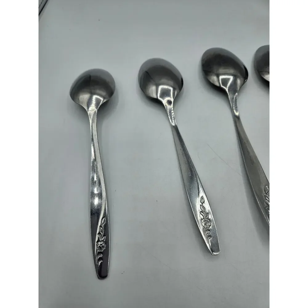 Vintage International Stainless Tablespoons Set 7 Korea Floral Pattern MCM